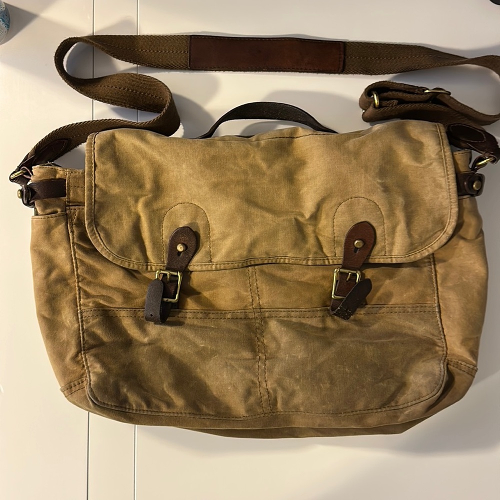 J crew messenger bag. Canvas with leather straps.